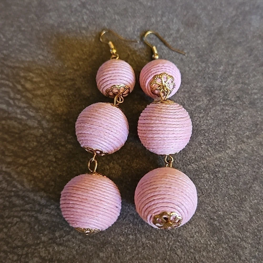 3/$30 Pink Thread Ball Drop Statement Dangle Hook Earrings